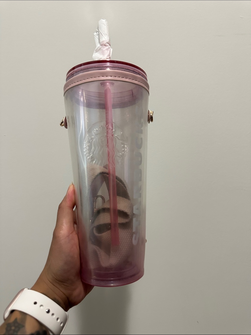 Starbucks Philips Pink Gradient Reusable Tumbler with Strap and Straw